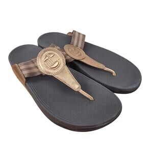 Fitflop Women's Walkstar Sandal Size 9 Thong Slide Shoe Brown Gold Leather